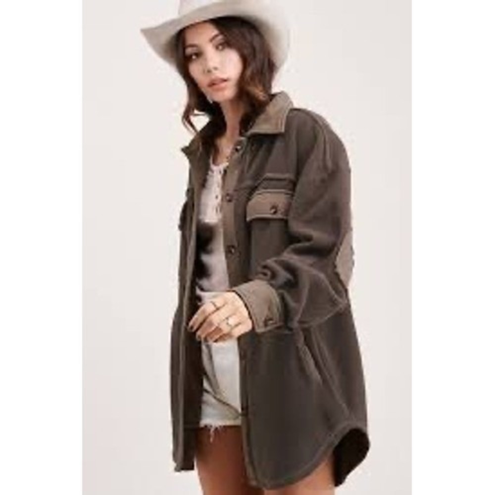 Anthropologie Pilcro Brown Corduroy Button‎ Shirt Shacket Jacket Elbow Patches S